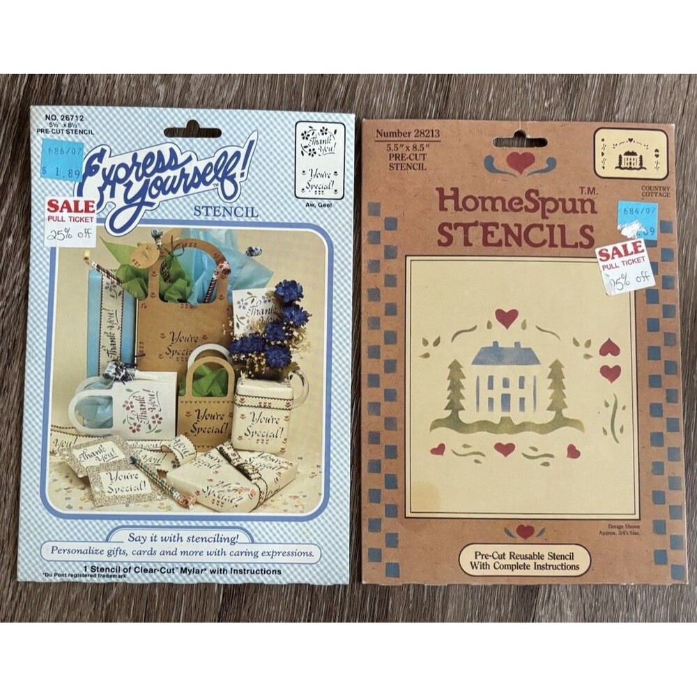 Two Vintage Stencils - 1980's - Country Cottage, Thank You & You’re Special